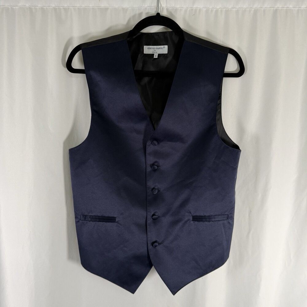 Vesuvio Napoli in Italy Suit Vest Men's Small Blue Black Button Up V-Neck